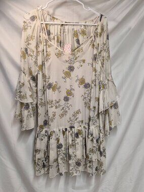 Free People Ivory Floral Chiffon Mini Dress Size S Romantic Feminine NWT